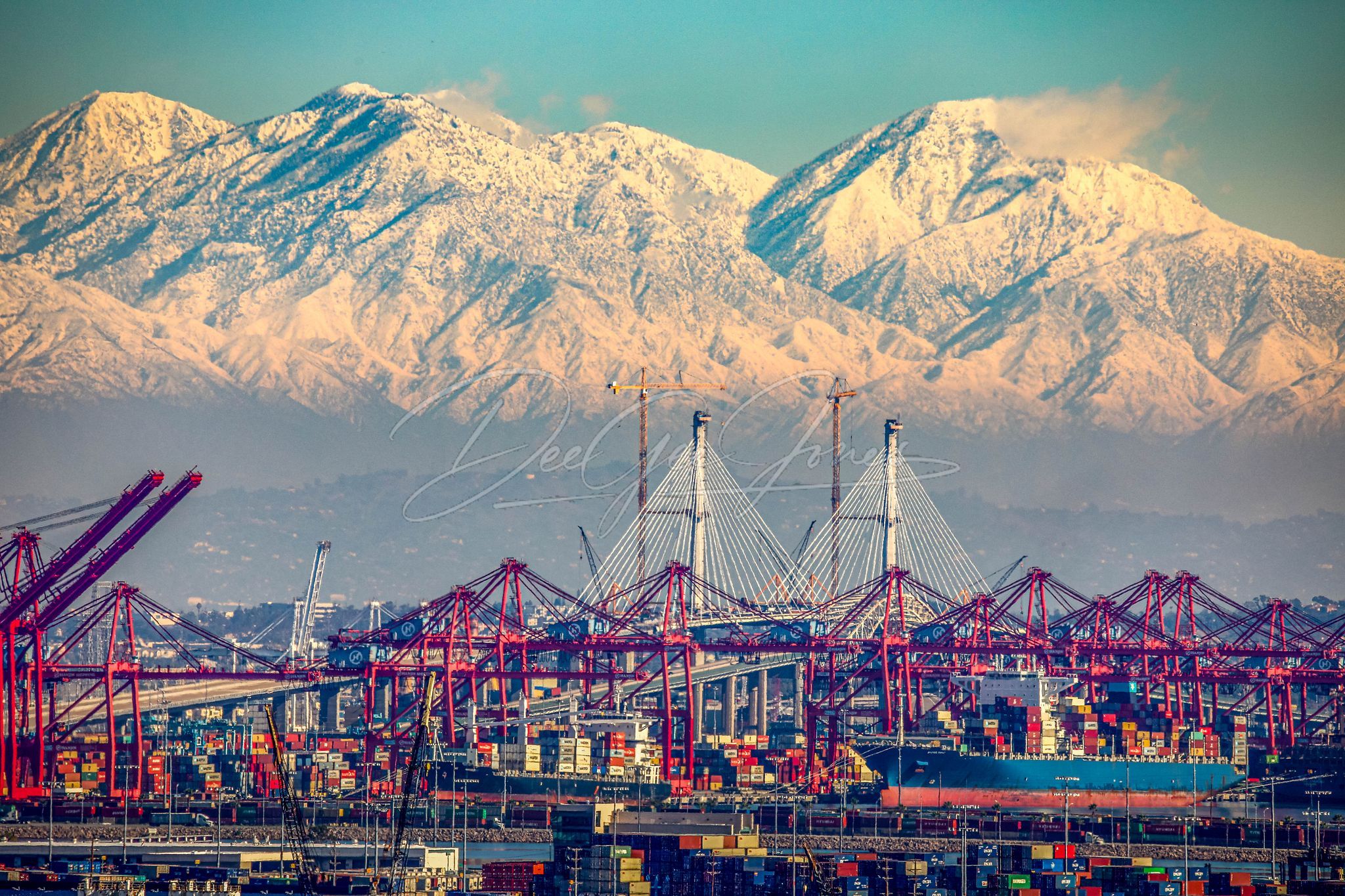 Port of Long Beach , Snow on Mountains