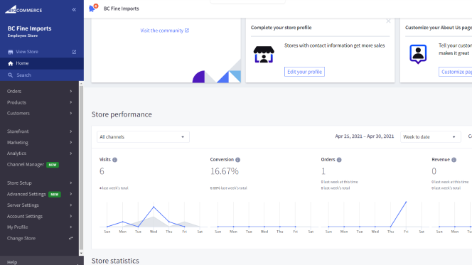 Панель инструментов конструктора сайтов BigCommerce