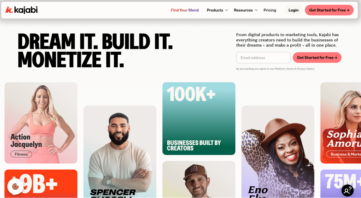 Screenshot of Kajabi's home page