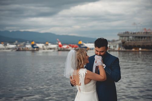Couple anniversary photoshoot at Coal Harbour in downtown Vancouver