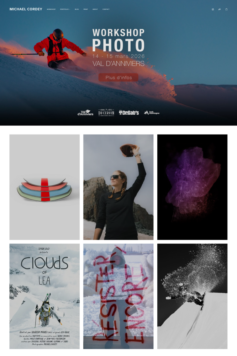 Captura de tela do site de portfólio de Michael Cordey