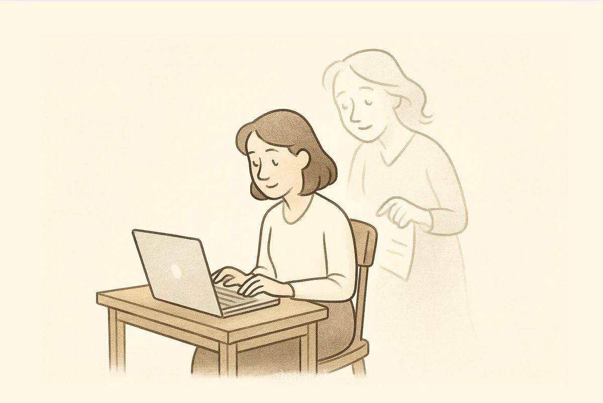 alotte Illustration of a female creative director and GenAI assistant