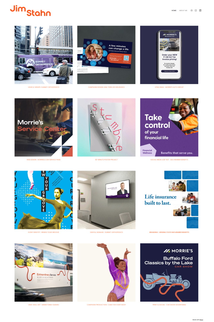 Captura de tela do portfólio de um designer gráfico.