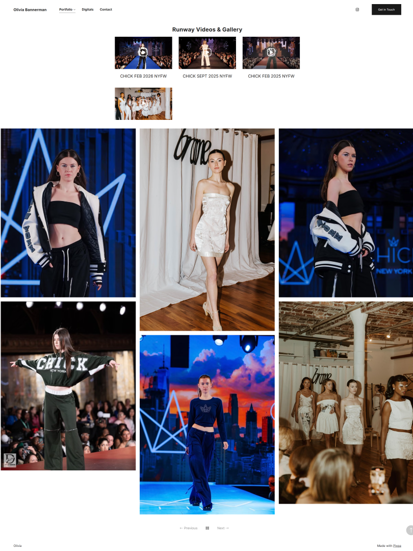 Screenshot of Olivia Bannerman's Modeling Portfolio