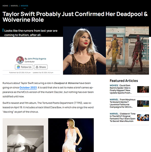 Taylor Swift Probably Just Confirmed Her Deadpool & Wolverine Role