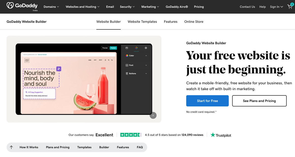 GoDaddy website builder homepage