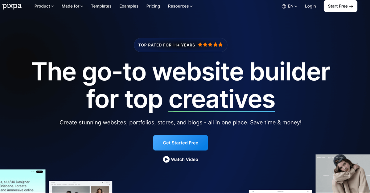 Screenshot von Pixpa