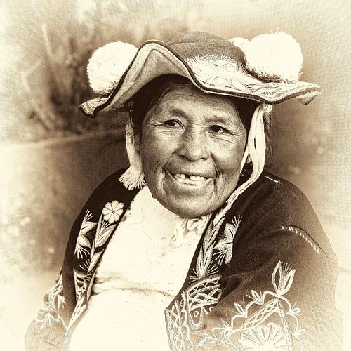 Portrait en sepia d'une femme du Pérou