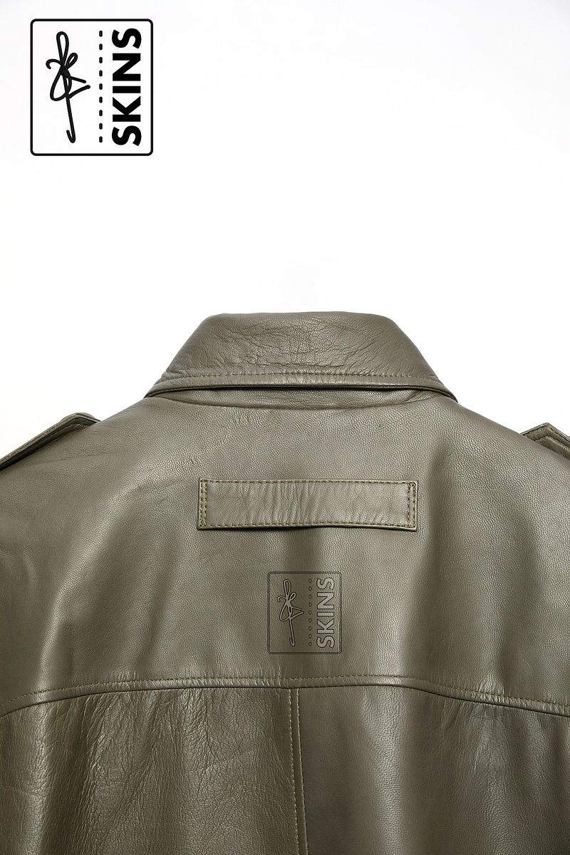 SKINS Odh : M65 Field Leather Jacket (Olive Green)