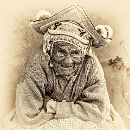Portrait en sepia d'une femme du Pérou