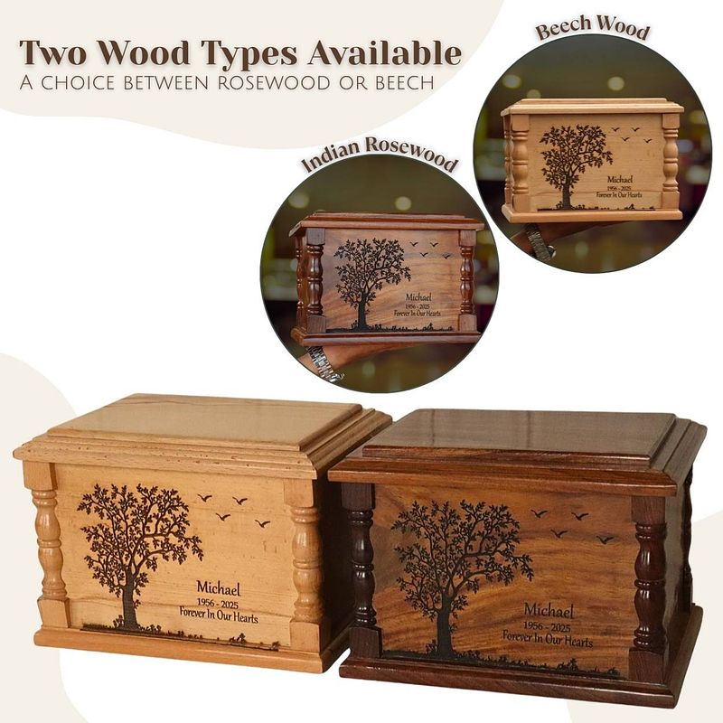 Tree of Life Engraved Wooden Urn | Beech Wood