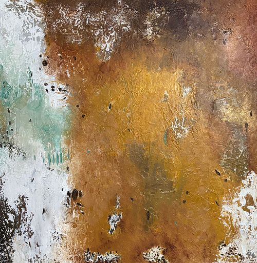 Minimalist neutral abstract painting with sand textures, 'Quiet Luxury' statement for premium office interiors