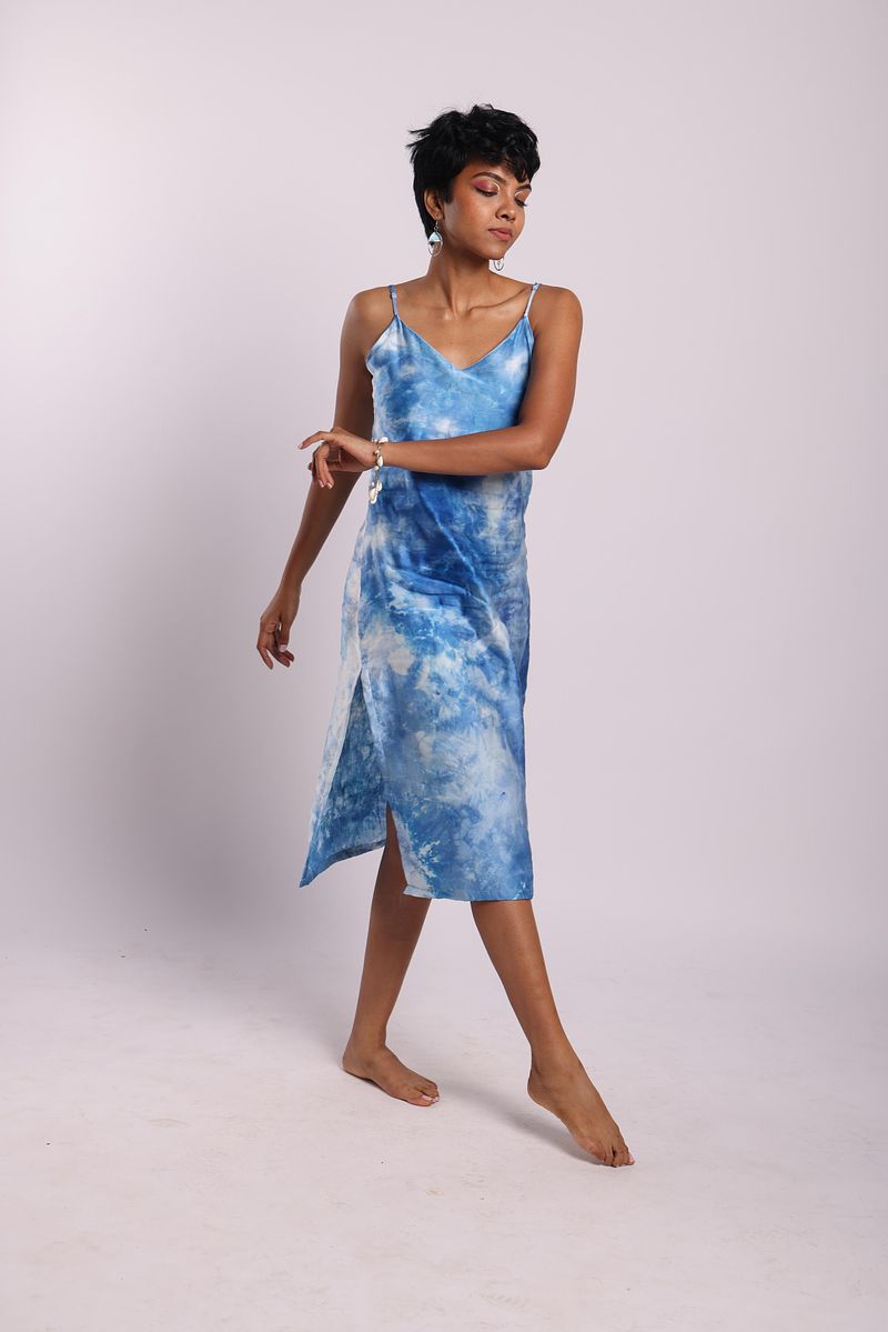 Linen Satin Slip Dress Shades of Sky