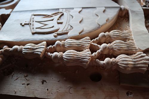 Detail of finished fiocchi tassels on coat of arms