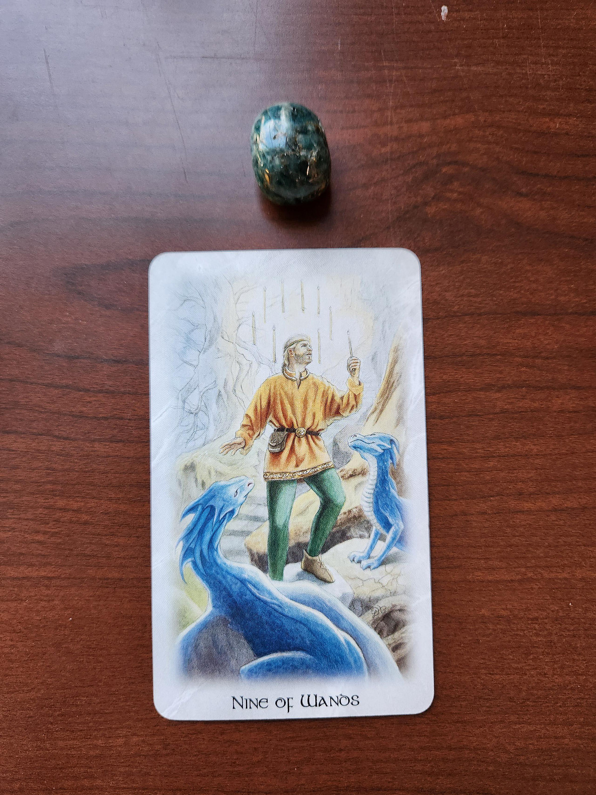 Blue Apatite and Nine of Wands