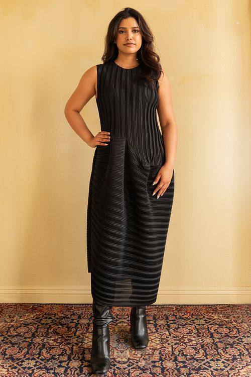 Los Angeles Indian female model in black vintage dress