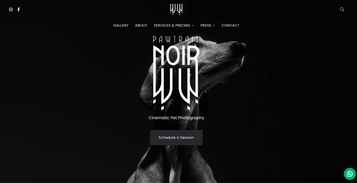 Изображение веб-сайта портфолио фотографий домашних животных Pawtrait Noir