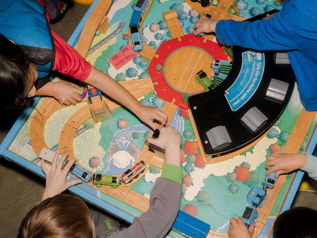 children playing at a Vancouver model train event
