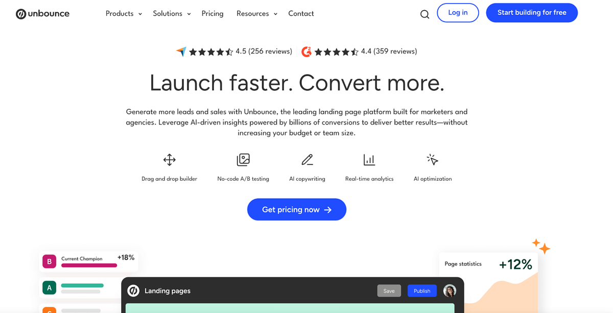 Immagine della homepage di Unbounce