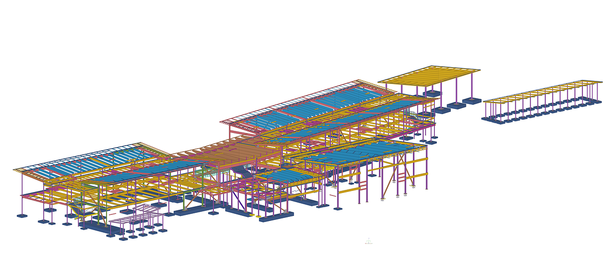 Steel slab and beam system modeled in Tekla