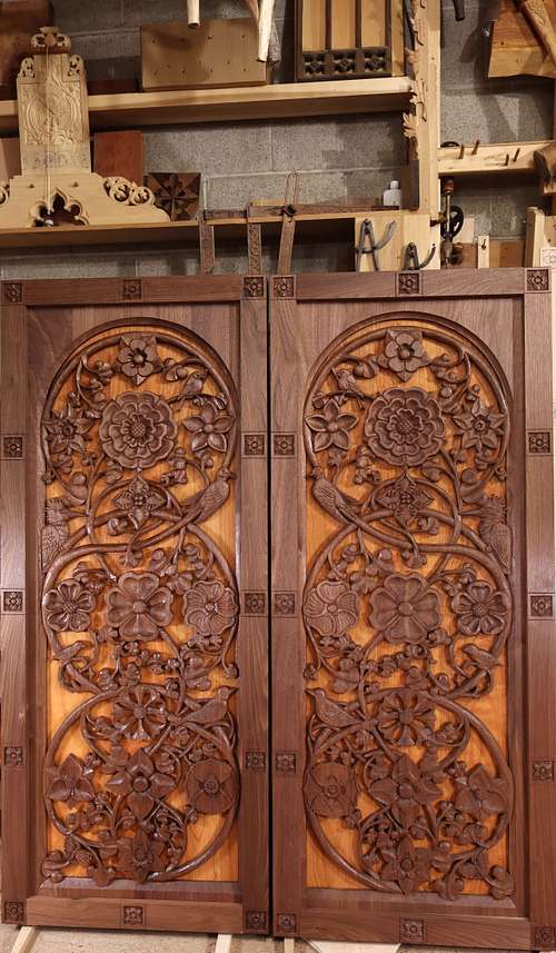 Both of the altarpiece doors are carved and finished and ready for paint