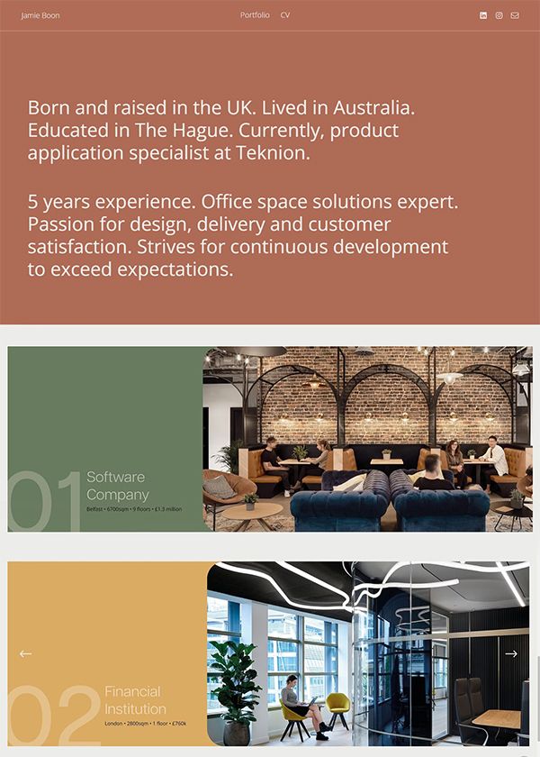 Jamie Boon Portfolio Website Examples
