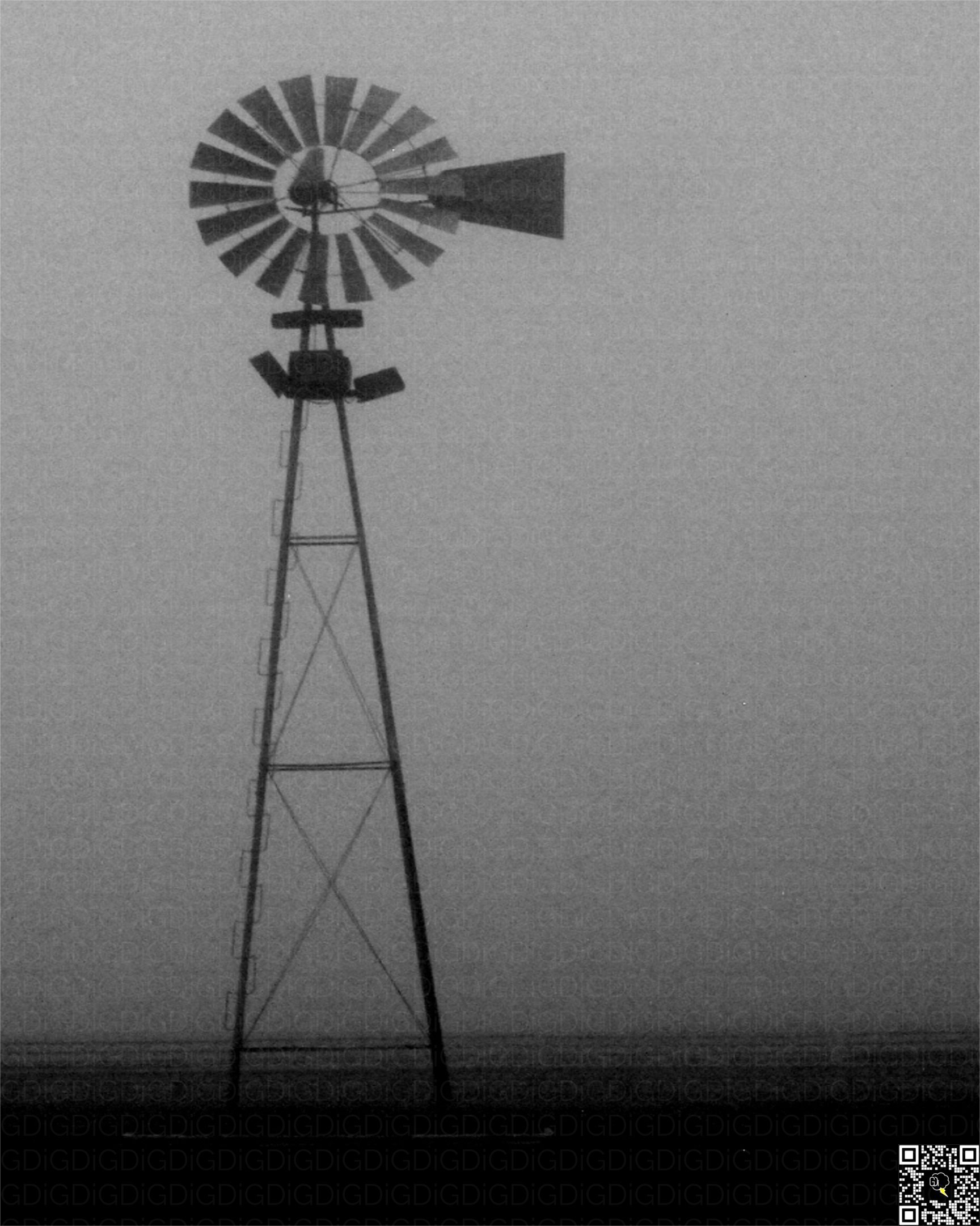 A quiet, still farm surrounded by murky fog.
