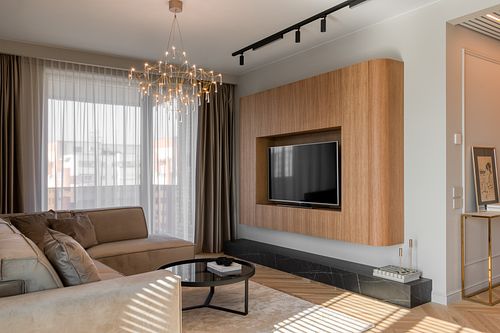 Living room interior with minimalist design and natural textures &ndash; Herculane project