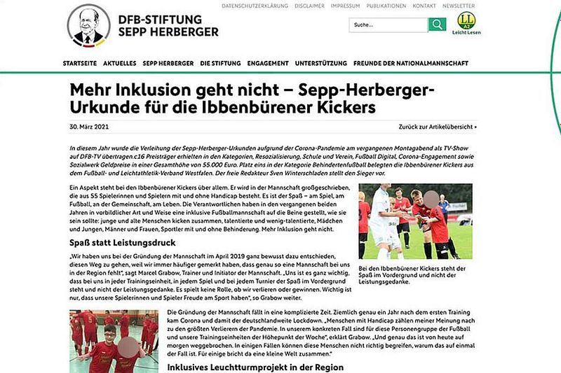 Mehr Inklusion geht nicht – Sepp-Herberger-Urkunde für die Ibbenbürener Kickers