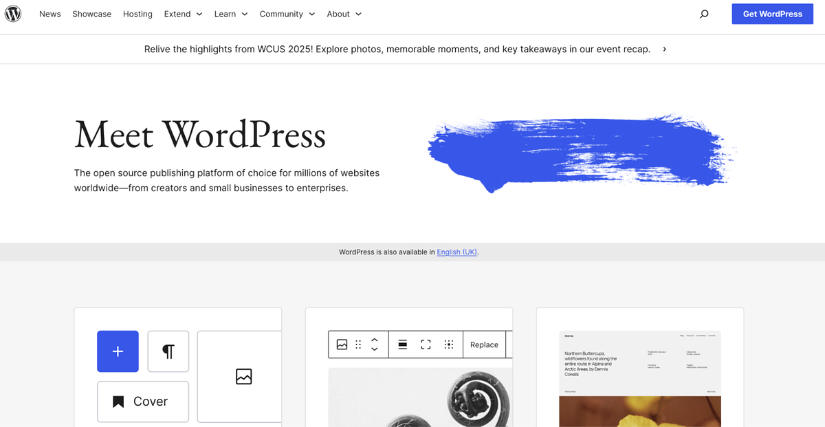 WordPress homepage screenshot