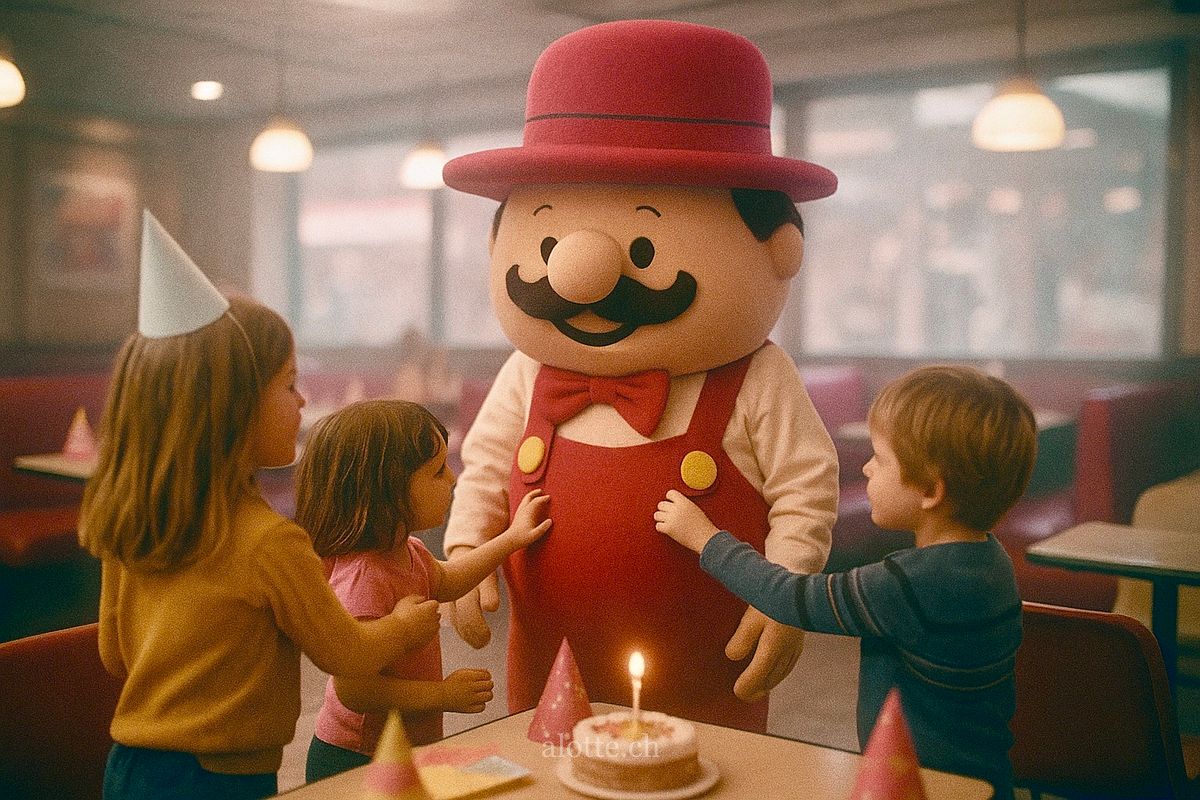 Image of Martin Potter dressed for a Wimpy kids birthday party in Cheltenham, UK