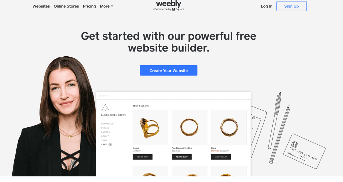 Screenshot of Weebly's homepage