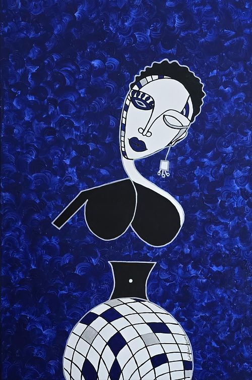 Lydia Peters Art, The Sapphire Muse, The Internal Canvas Collection, Lydia Peters Fine Art, deep blue cubist painting, sapphire tones, meditative geometric art, Caribbean fine artist, serenity in abstract.