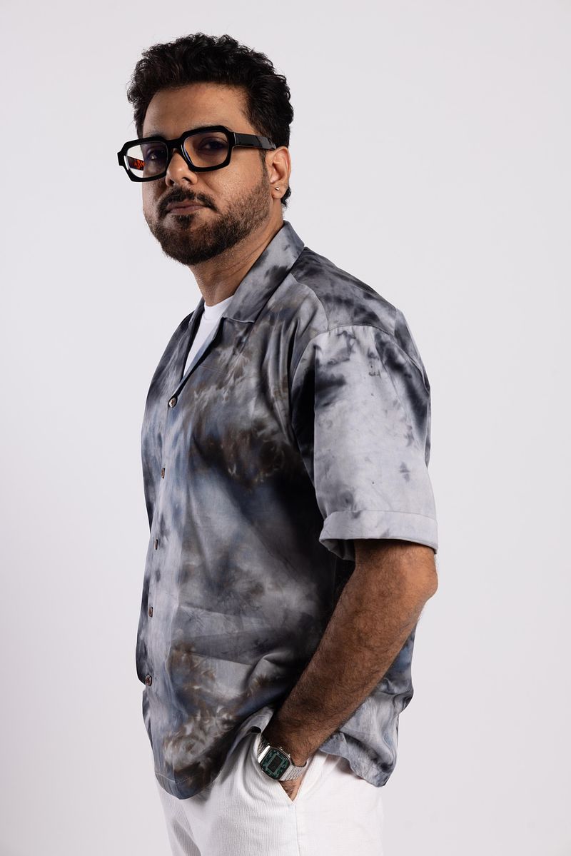 Cuban Collar Shirt - Charcoal Sky