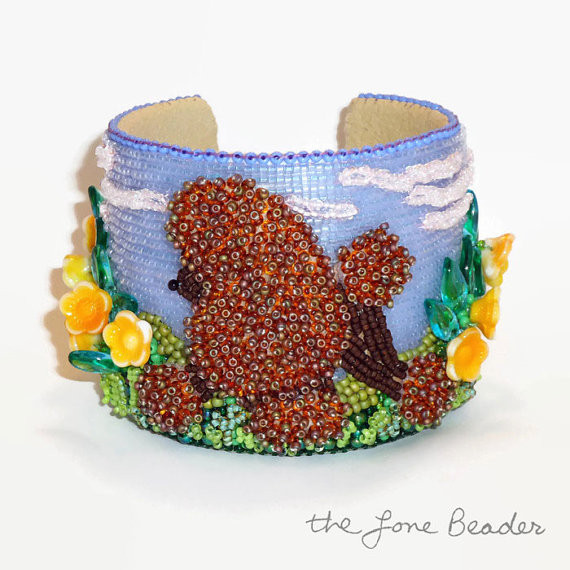 Beaded cuff with poodle by TheLoneBeader