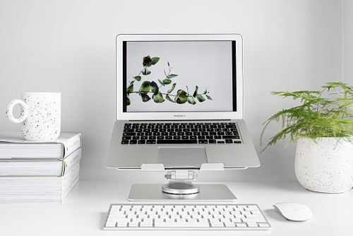 Laptop on laptop stand