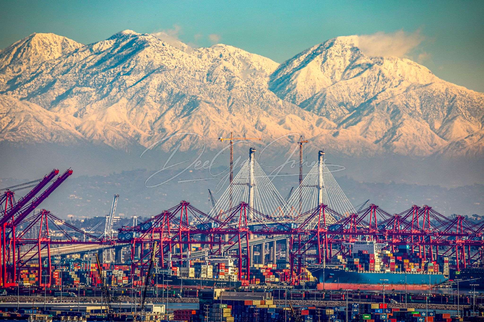 Port of Long Beach , Snow on Mountains