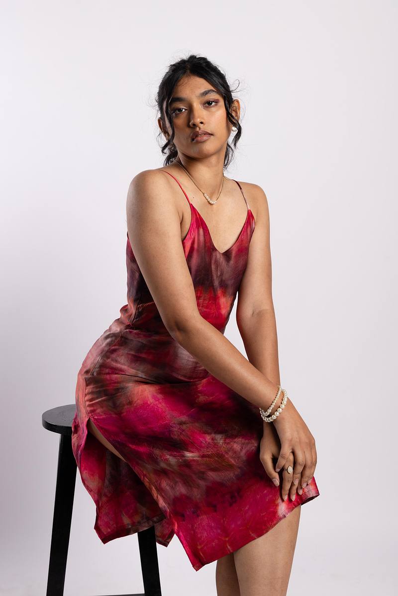 Linen Satin Slip Dress - Scarlet Sky