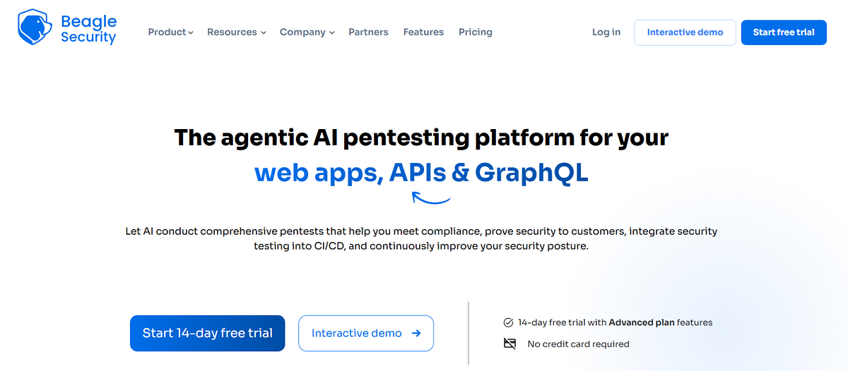 Schermafbeelding van de startpagina van Beagle Security