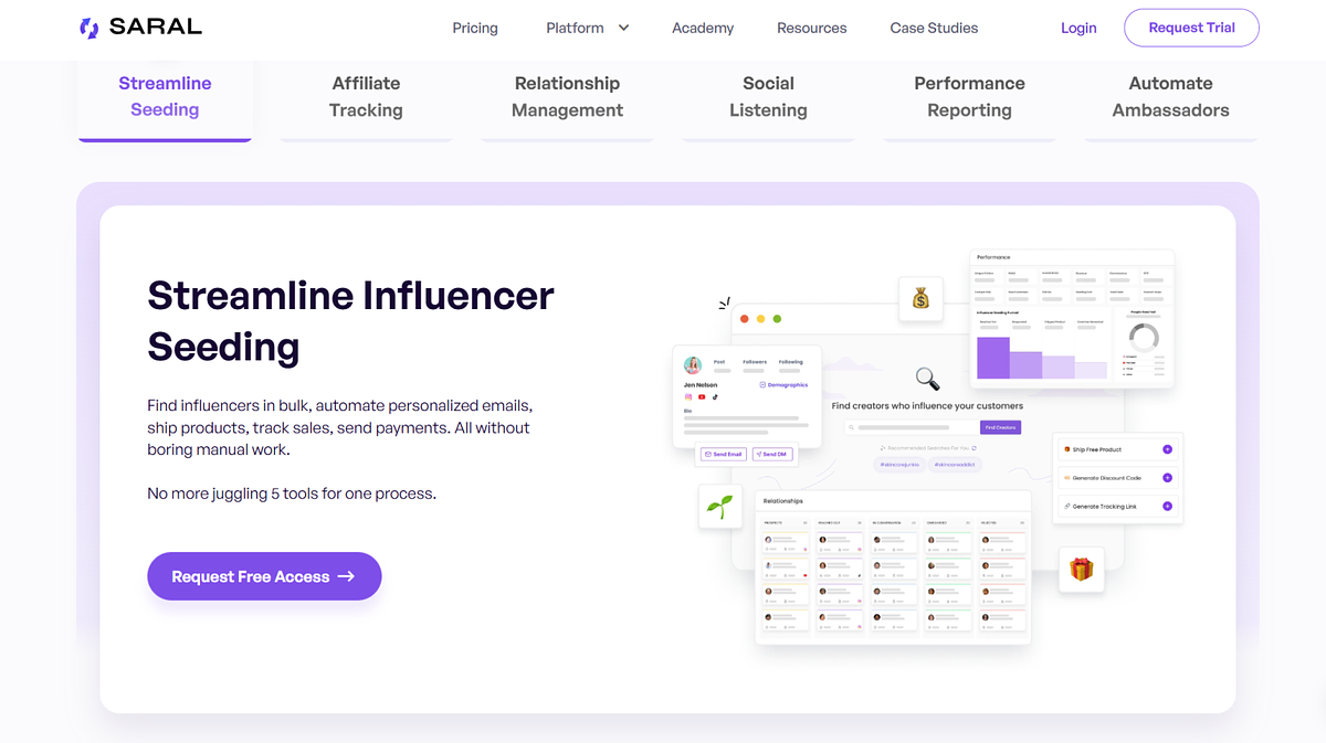 Screenshot der SARAL-Homepage