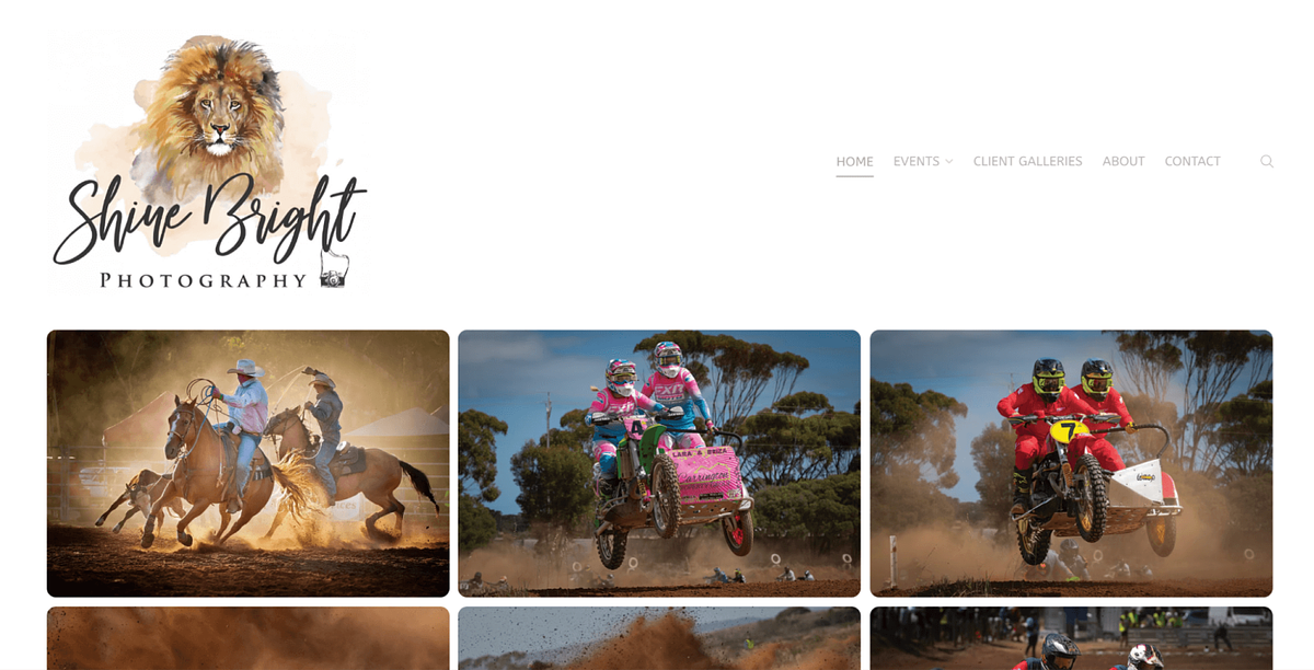 Site de portfólio de fotografia esportiva da Shine Bright