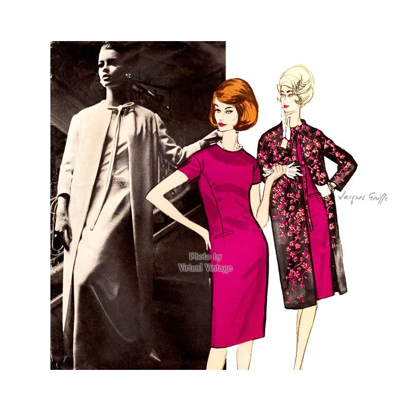 60s Vogue Paris Original 1269, Jacques Griffe Evening Dress Pattern with  Coat