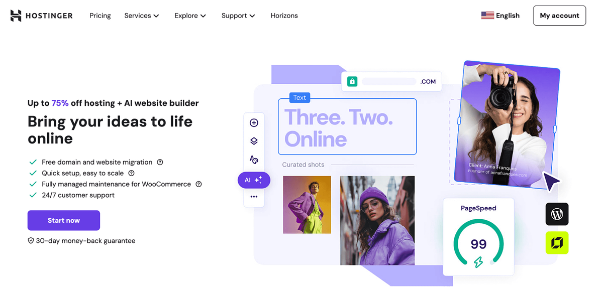 Screenshot der Hostinger-Homepage