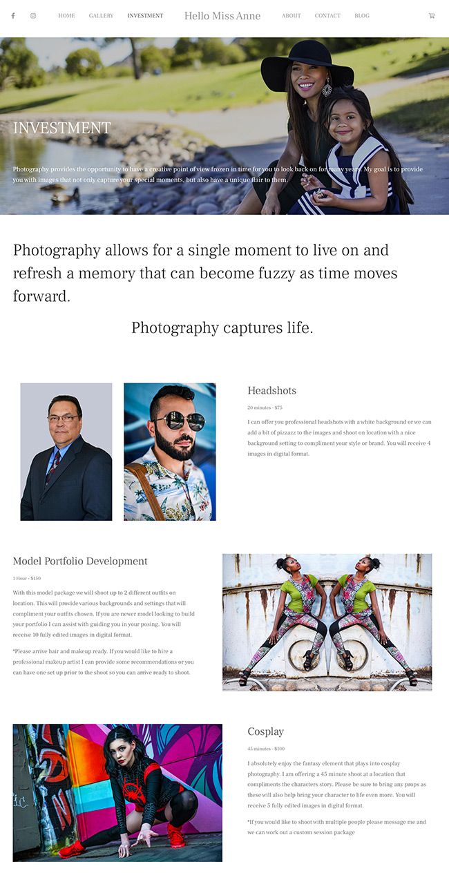 Il sito web del portfolio fotografico di Stephanie Anne Rodriguez