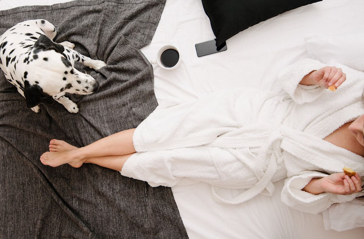 Guest relaxing in a hotel room, lifestyle image for professional brand communication