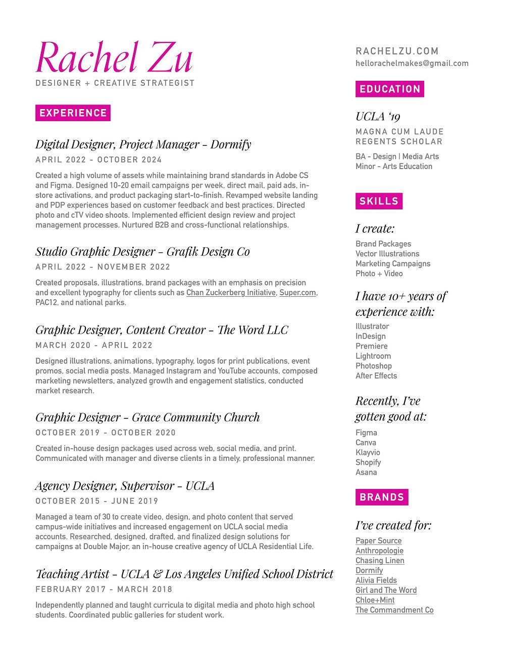 Resume | Rachel Zu
