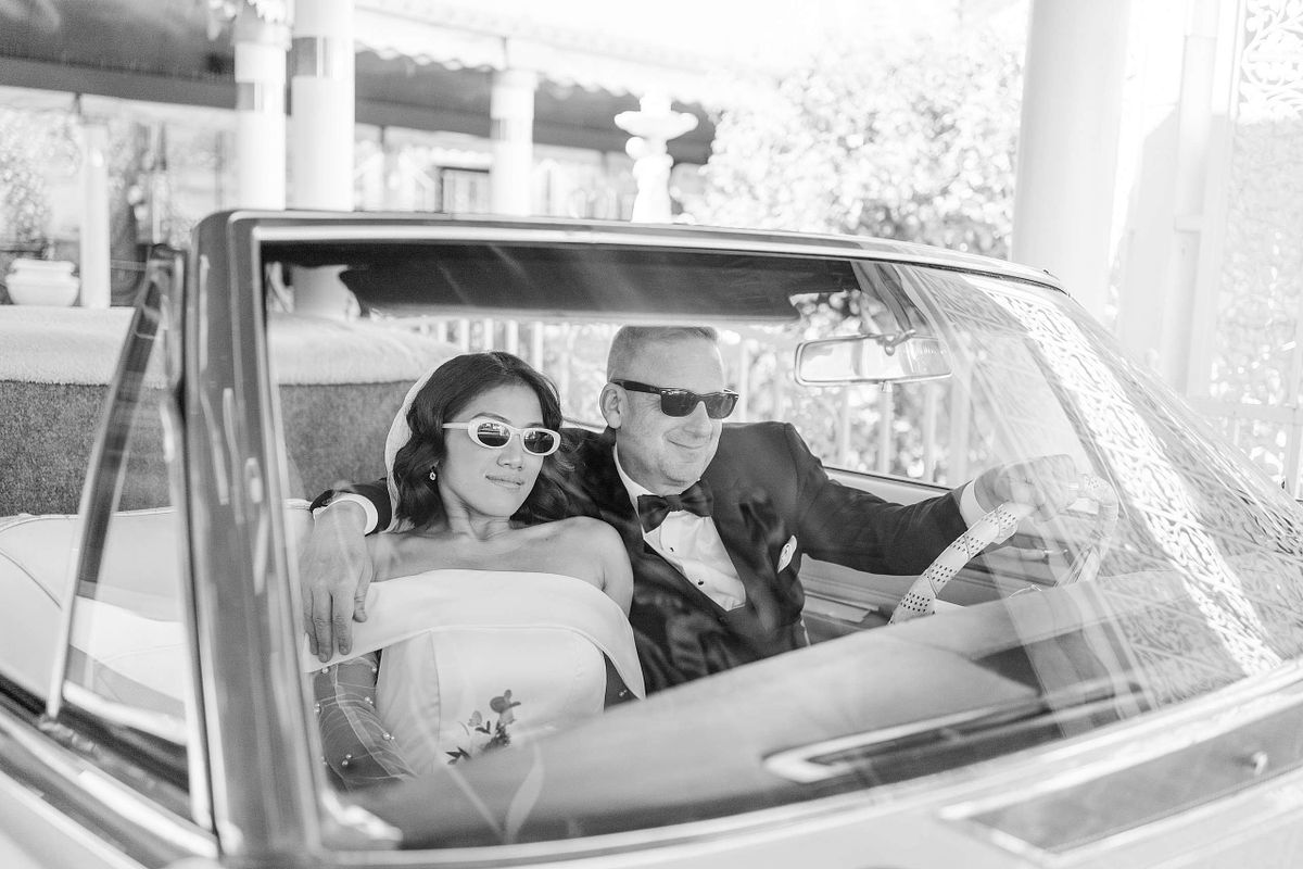 The Pink Cadillac at Little White Chapel, Las Vegas Nevada (Elopement)