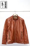 SKINS Odh : Leather Moto Jacket with Stand Collar (Cognac Brown)