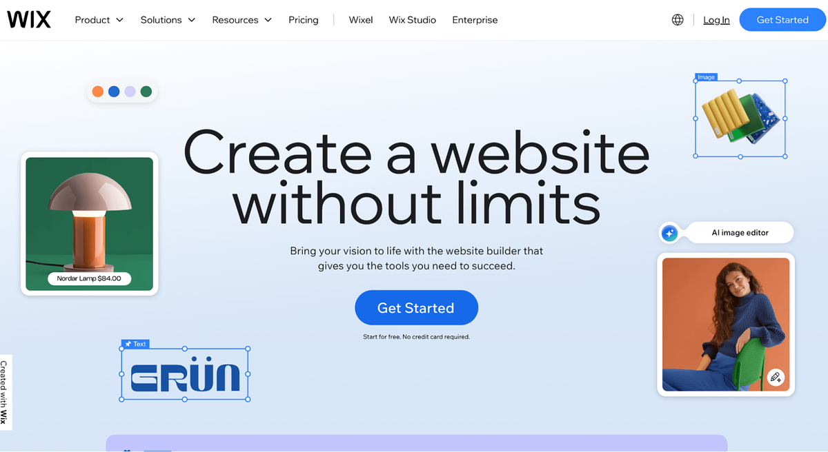 Página de inicio de Wix