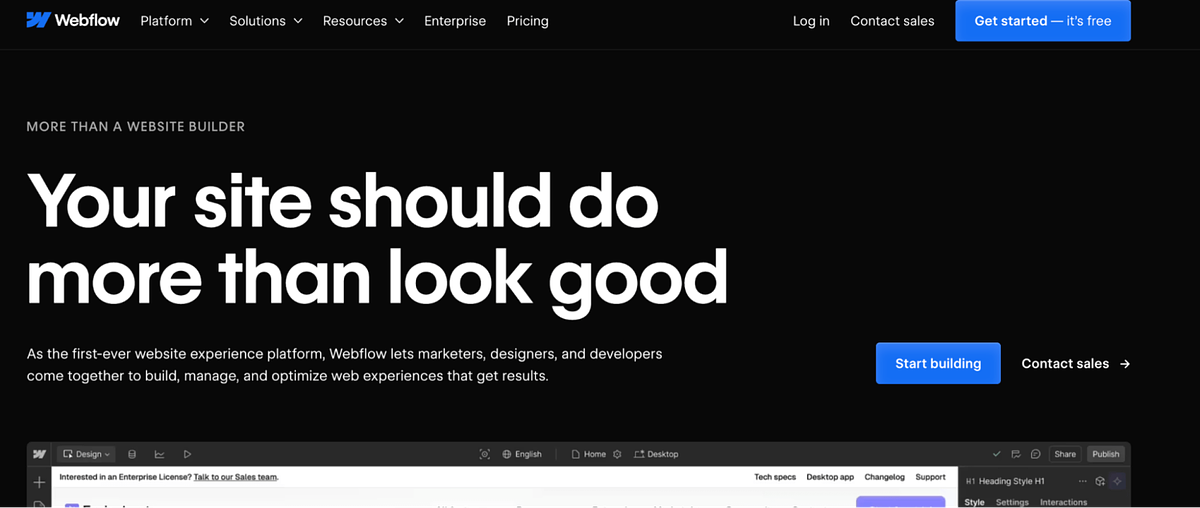 Image of Webflow's home page